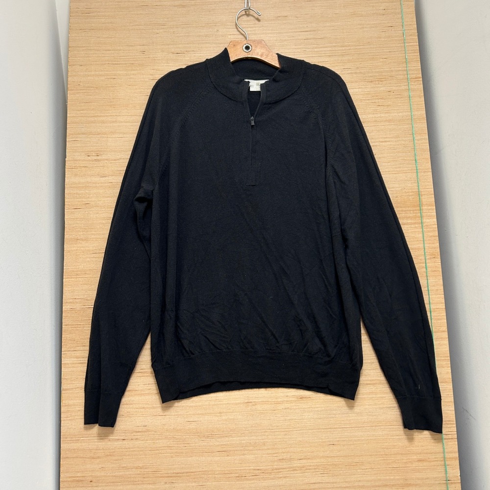 Icebreaker Mens XL Black Merino Wool Quarter Zip Sweater Elbow Patches Pullover
